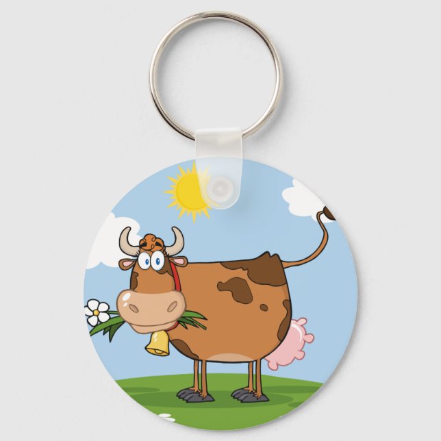 Brown Dairy Cow Nyckelring (Framsida)