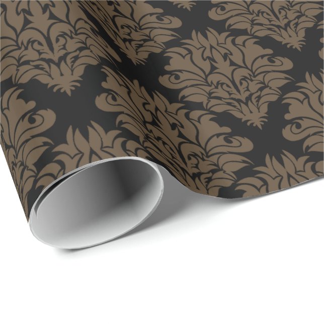 Brown Damask-Gift Wrapping Papper Presentpapper (Rullad Hörn)