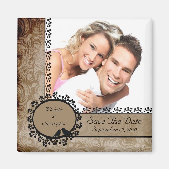 Brown Damask Love birds Photo Spara datum magneter (Framsidan)