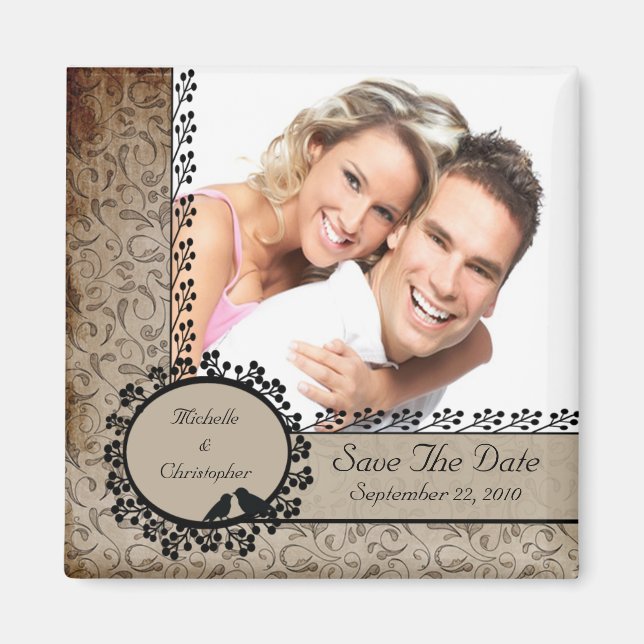 Brown Damask Love birds Photo Spara datum magneter (Framsidan)
