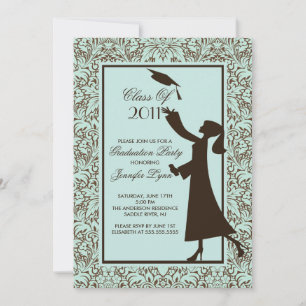 Brown Damask Studenten inbjudan Silhouette Grad