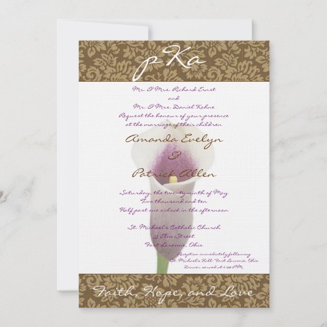 Brown Damask Wedding Inv. Inbjudningar (Framsida)