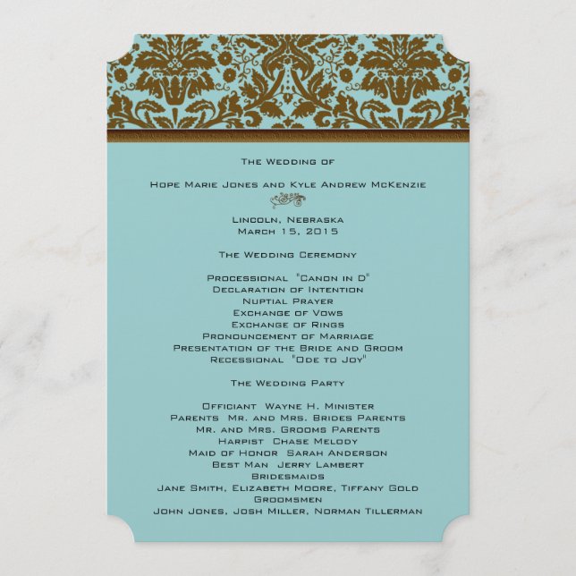 Brown Damask Wedding Program (Framsida)