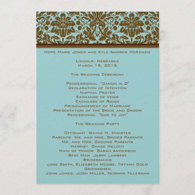 Brown Damask Wedding Program (Framsida)