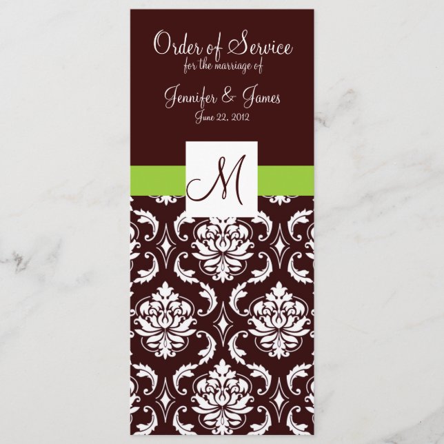 Brown Damask Wedding Program med Monogram (Framsida)