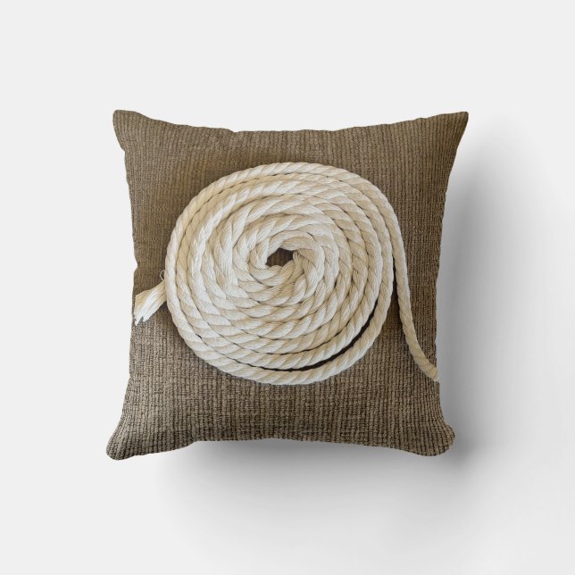 Brown Dekorativ kudde med kokt vit Rope (Baksida)