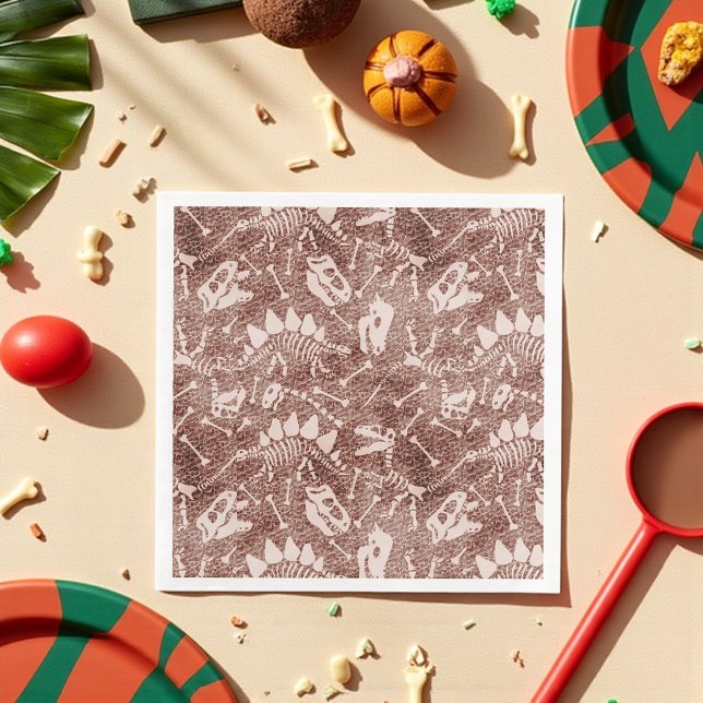 Brown Dinosaur Fossil Mönster Pappersservett (Paper napkins with brown dinosaur fossil pattern—perfect for themed parties and science lovers.
)