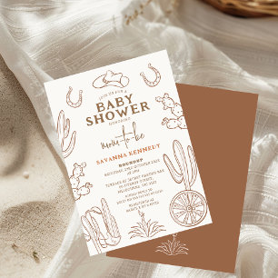 Brown Drawn Western Cowgirl Baby Shower Inbjudningar