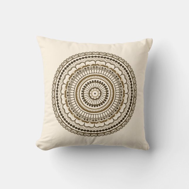 Brown Earth Tones Henna Mandala Kudde (Framsida)