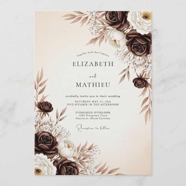Brown Ethereal Flourish Wedding Inbjudningar (Framsida)