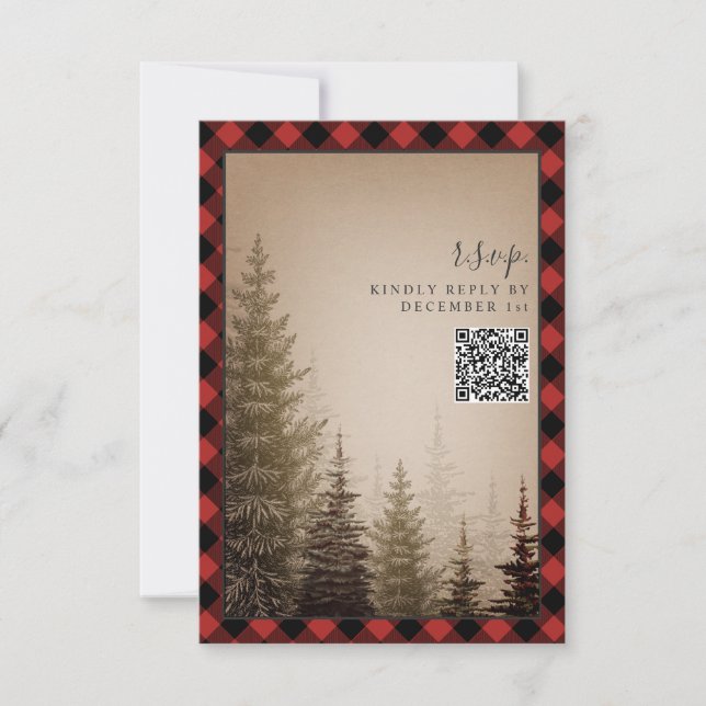 Brown Evergreen Träd Rustic Play Bröllop QR-kod OSA Kort (Framsida)