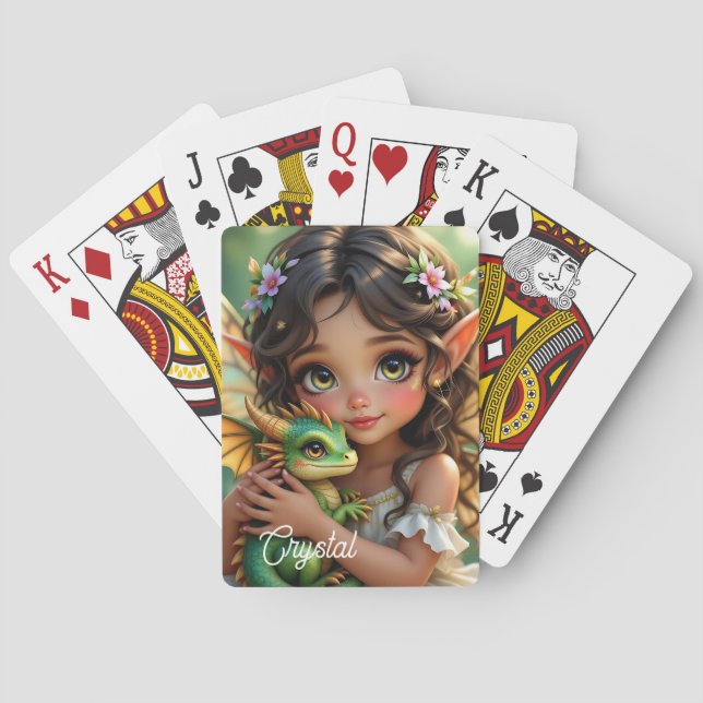 Brown Eyed Elven Fairy and Dragon Personalized Casinokort (Baksidan)