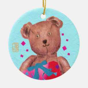 Brown-Eyed Nalle Birthday Ceramic Ornament