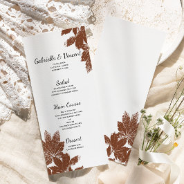 Brown Fall Maple Löv Frimärke Bröllop Menu Meny