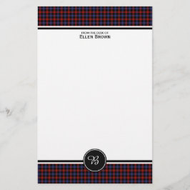 Brown Family Tartan Red och Blue Play Monogram Brevpapper