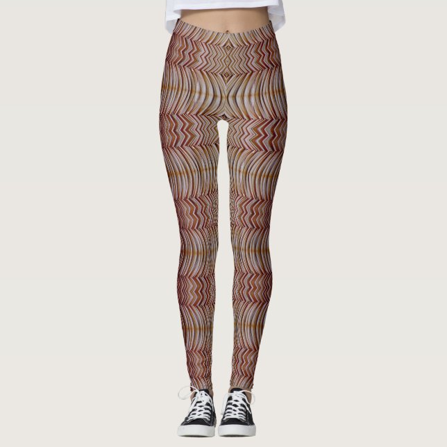 Brown färg zigzag mönster "Ratti_Kreativ_Arts" Leggings (Framsida)