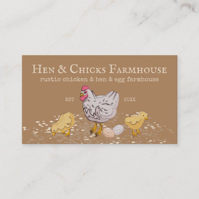 Brown Farmhouse Rustic Chicks Hen Farm Visitkort (Framsida)
