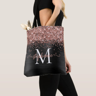 Brown Faux-Glitter Girly Glam Black Personlig Tygkasse