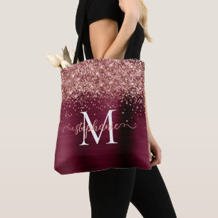 Brown Faux-Glitter Girly Glam Burgundy Personalize Tygkasse