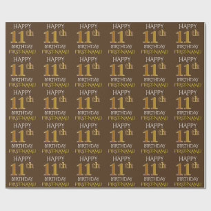 Brown, Faux Guld "LYCKLIG 11 BIRTHDAY" Presentpapper