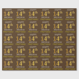 Brown, Faux Guld "LYCKLIG 14:e BIRTHDAY" Presentpapper