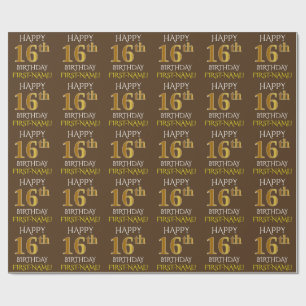 Brown, Faux Guld ’LYCKLIG 16 BIRTHDAY’ Presentpapper