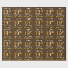 Brown, Faux Guld ’LYCKLIG 19 BIRTHDAY’ Presentpapper
