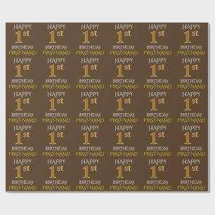 Brown, Faux Guld "LYCKLIG 1st BIRTHDAY" Presentpapper