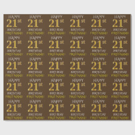 Brown, Faux Guld "LYCKLIG 21:a BIRTHDAY" Presentpapper
