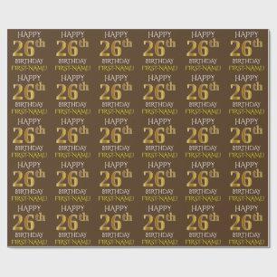 Brown, Faux Guld ’LYCKLIG 26 BIRTHDAY’ Presentpapper