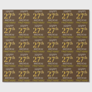 Brown, Faux Guld ’LYCKLIG 27 BIRTHDAY’ Presentpapper