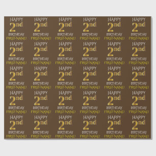 Brown, Faux Guld "LYCKLIG 2:a BIRTHDAY" Presentpapper