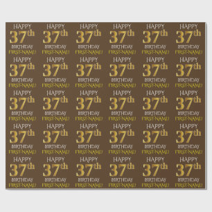 Brown, Faux Guld "LYCKLIG 37:e BIRTHDAY" Presentpapper