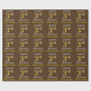 Brown, Faux Guld "LYCKLIG 3rd BIRTHDAY" Presentpapper
