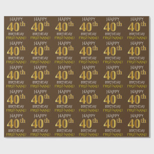 Brown, Faux Guld "LYCKLIG 40 BIRTHDAY" Presentpapper