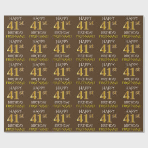 Brown, Faux Guld "LYCKLIG 41:a BIRTHDAY" Presentpapper