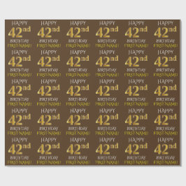 Brown, Faux Guld "LYCKLIG 42:a BIRTHDAY" Presentpapper