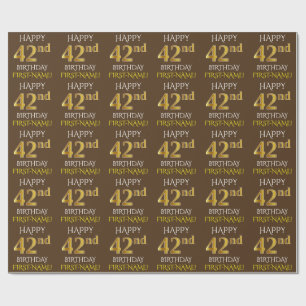 Brown, Faux Guld "LYCKLIG 42:a BIRTHDAY" Presentpapper