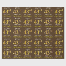 Brown, Faux Guld "LYCKLIG 43:e BIRTHDAY" Presentpapper