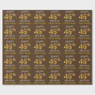 Brown, Faux Guld "LYCKLIG 46:e BIRTHDAY" Presentpapper