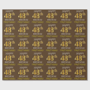 Brown, Faux Guld "LYCKLIG 48:e BIRTHDAY" Presentpapper