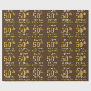 Brown, Faux Guld "LYCKLIG 50 BIRTHDAY" Presentpapper