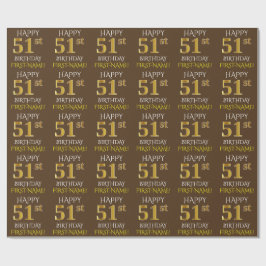 Brown, Faux Guld "LYCKLIG 51:a BIRTHDAY" Presentpapper