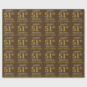 Brown, Faux Guld "LYCKLIG 51:a BIRTHDAY" Presentpapper