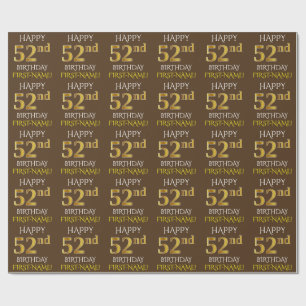 Brown, Faux Guld "LYCKLIG 52:a BIRTHDAY" Presentpapper