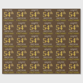 Brown, Faux Guld "LYCKLIG 54:e BIRTHDAY" Presentpapper