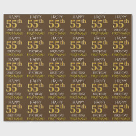 Brown, Faux Guld "LYCKLIG 55 BIRTHDAY" Presentpapper