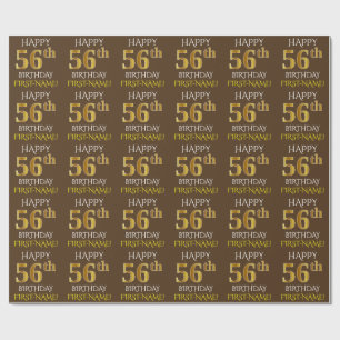 Brown, Faux Guld ’LYCKLIG 56 BIRTHDAY’ Presentpapper