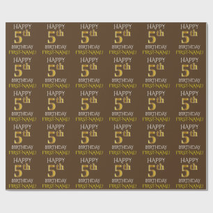 Brown, Faux Guld "LYCKLIG 5th BIRTHDAY" Presentpapper