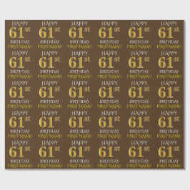 Brown, Faux Guld "LYCKLIG 61:a BIRTHDAY" Presentpapper